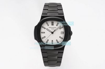 PPF V4 Replica Patek Philippe Nautilus White Dial Black DCL Case Watch